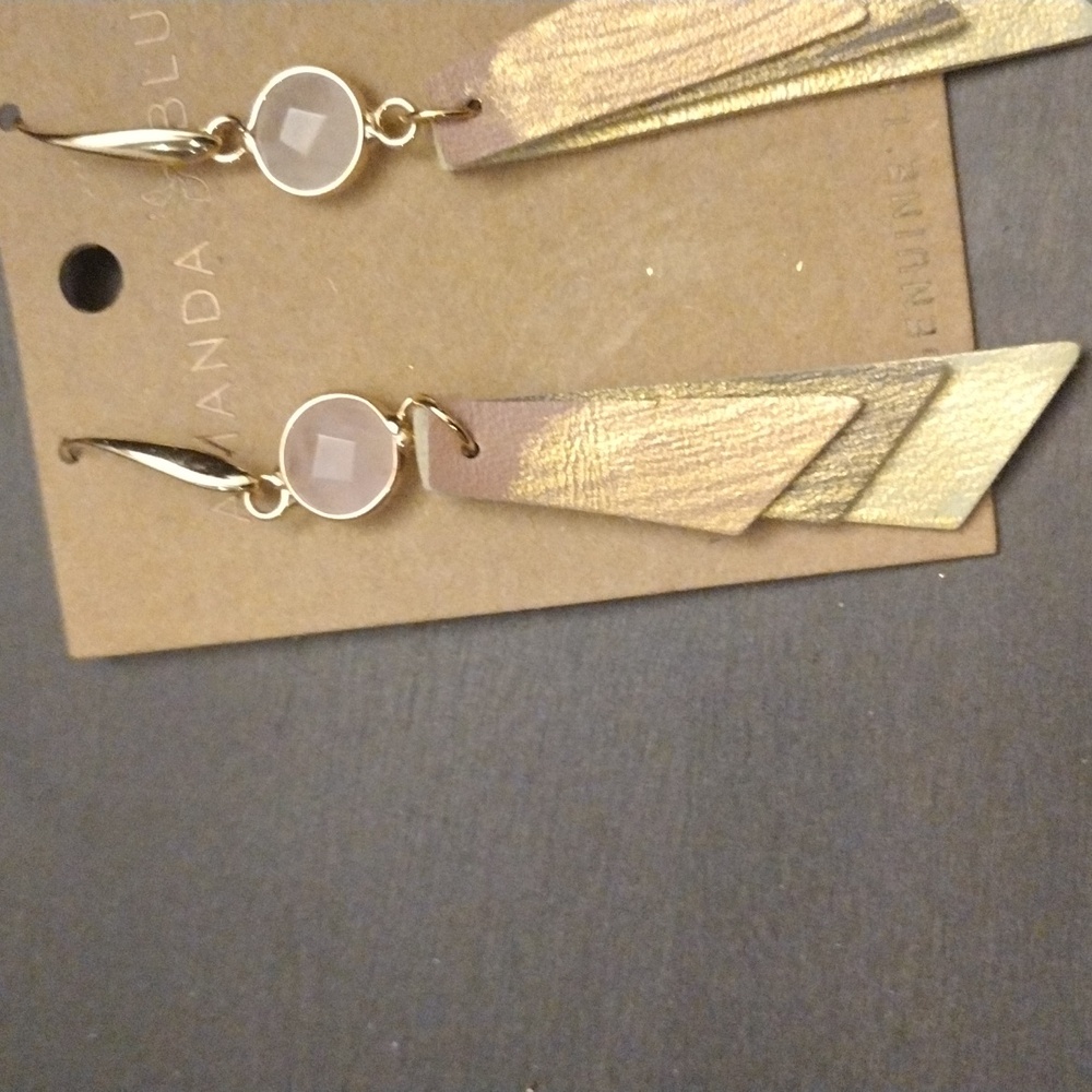 Tri Color Leather Earrings- Amanda Blue NWT - Picture 4 of 8